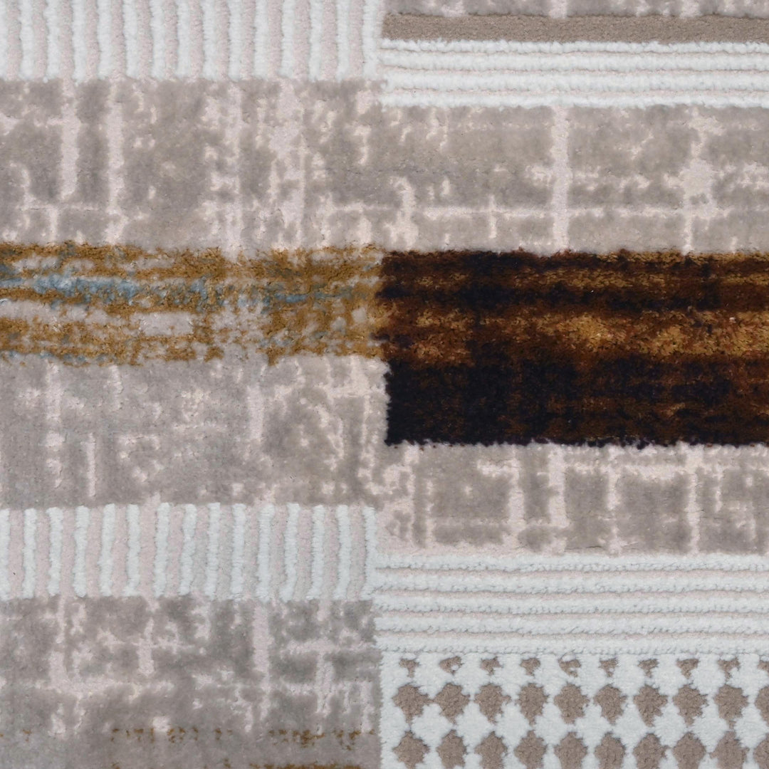 Beige Brown Strips Turkish Rug 5X8 ft