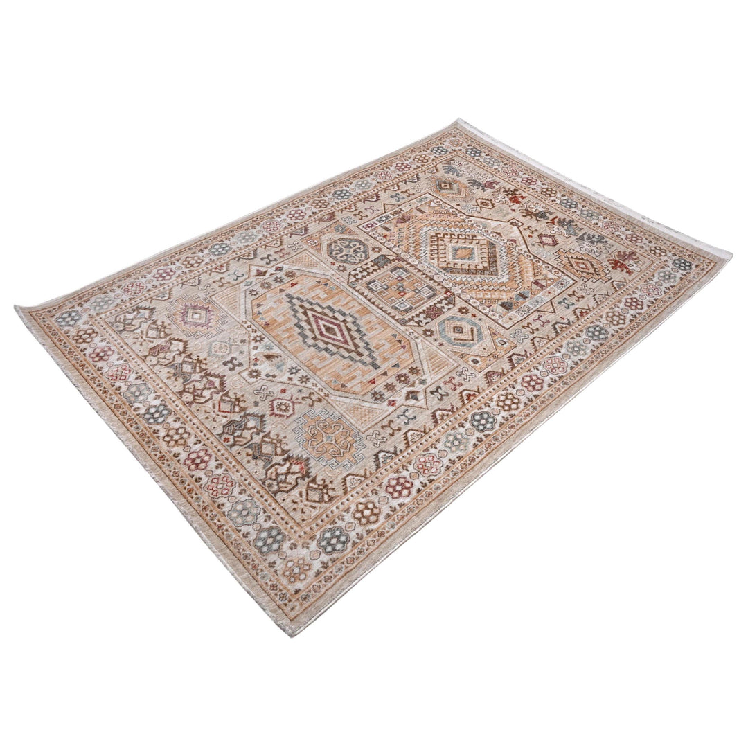 Beige Rose Tribal Turkish Rug 5X8 ft
