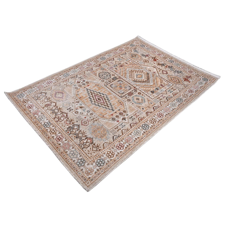 Beige Rose Tribal Turkish Rug 5X8 ft