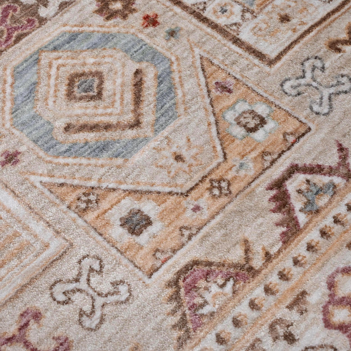 Beige Rose Tribal Turkish Rug 5X8 ft