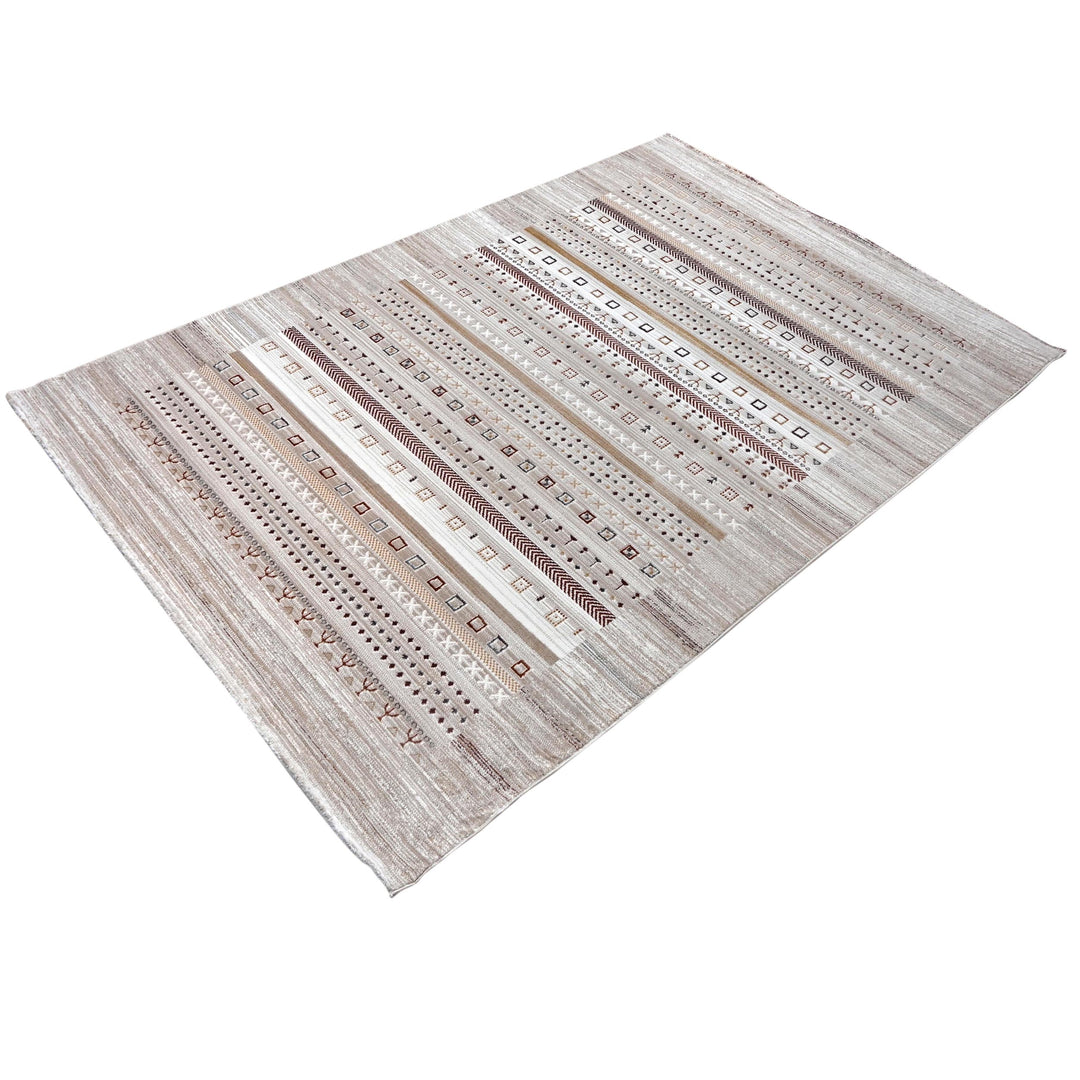 Cream Grey Strips Turkish Rug 5X8 ft