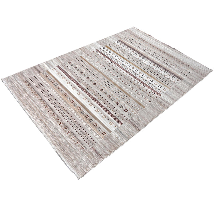 Cream Grey Strips Turkish Rug 5X8 ft