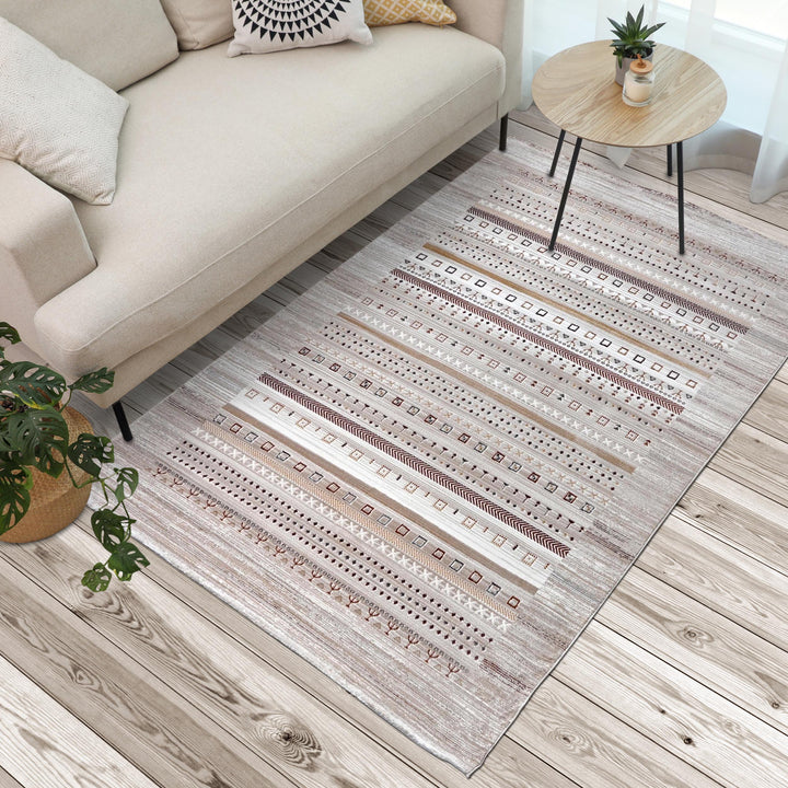 Cream Grey Strips Turkish Rug 5X8 ft