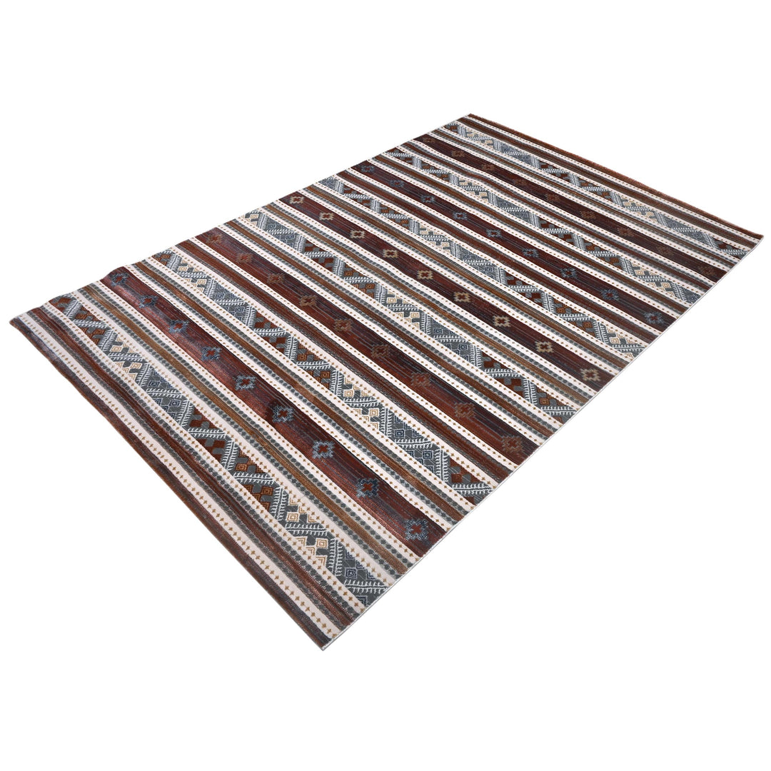 Multi Brown Strips Turkish Rug 5X8 ft