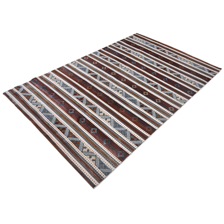 Multi Brown Strips Turkish Rug 5X8 ft
