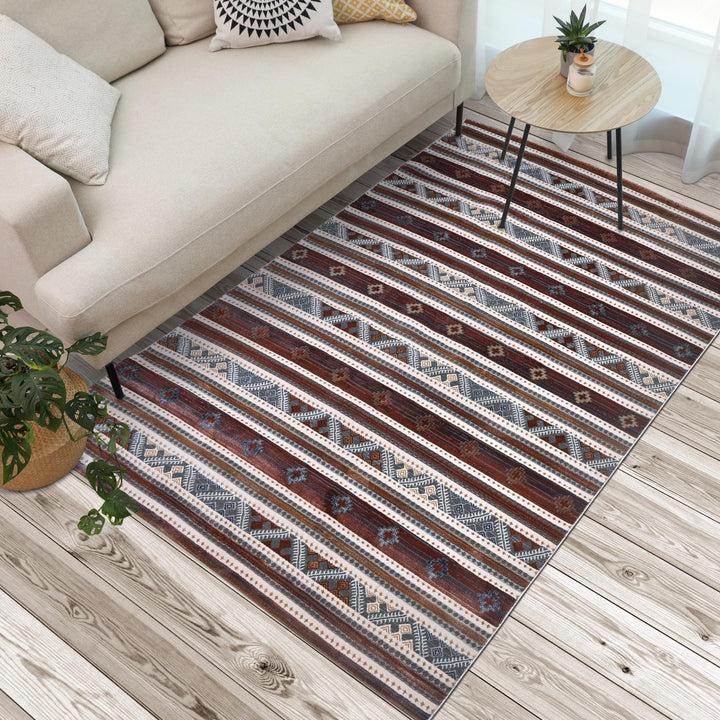 Multi Brown Strips Turkish Rug 5X8 ft