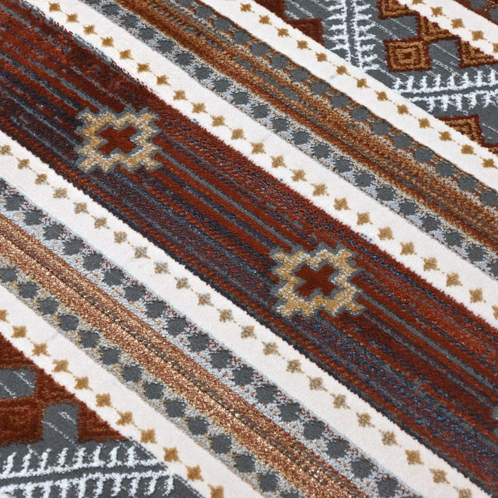 Multi Brown Strips Turkish Rug 5X8 ft