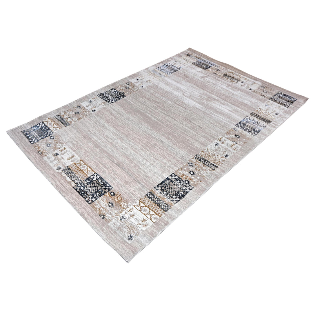 Grey & Beige Border Turkish Rug 5X8 ft -