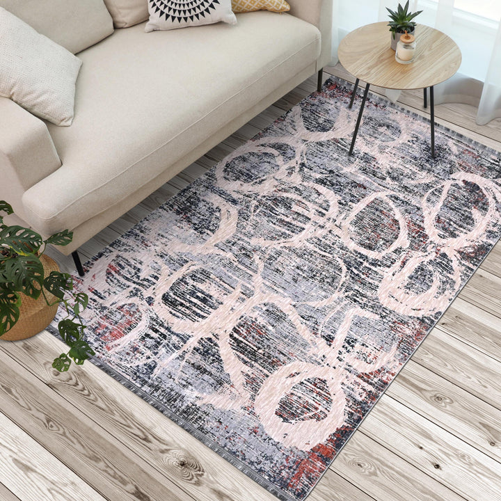 Pink Beige Geometric Turkish Rug 5X8 ft