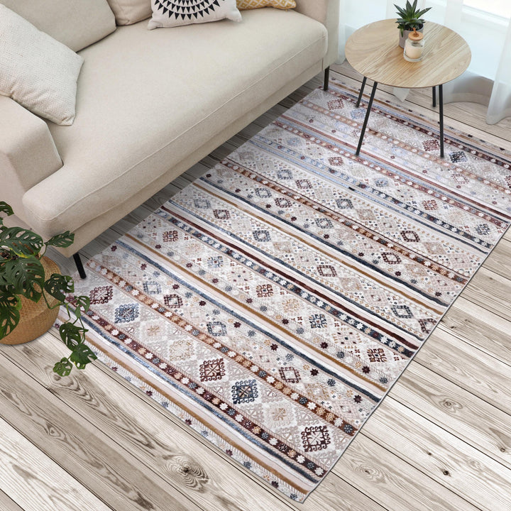 Beige Cream Strips Turkish Rug 5X8 ft