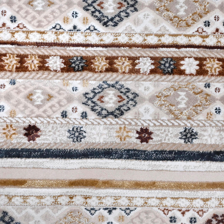 Beige Cream Strips Turkish Rug 5X8 ft