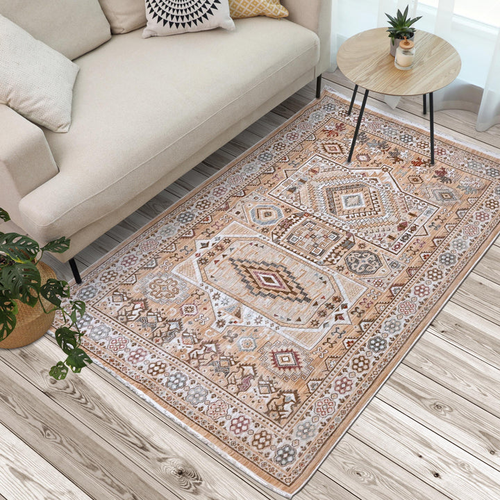 Beige Brown Vintage Turkish Rug 5X8 ft