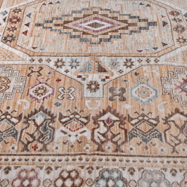 Beige Brown Vintage Turkish Rug 5X8 ft