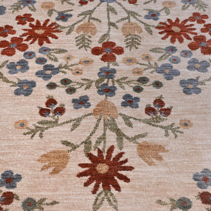 Beige Red Floral Turkish Rug 5X8 ft