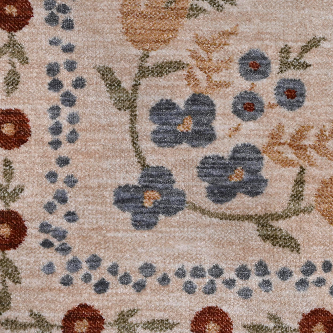 Beige Red Floral Turkish Rug 5X8 ft