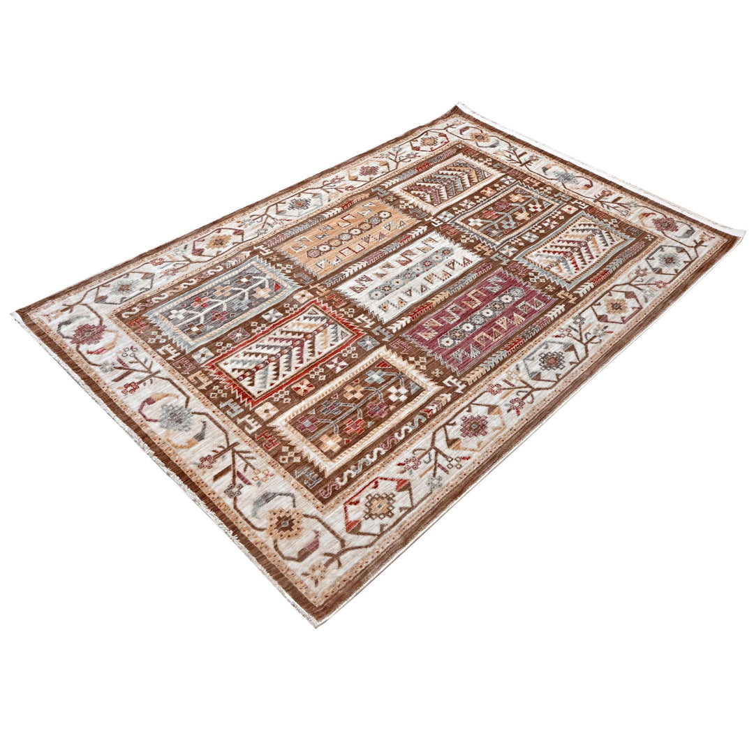 Brown Beige Geometric Turkish Rug 5X8 ft
