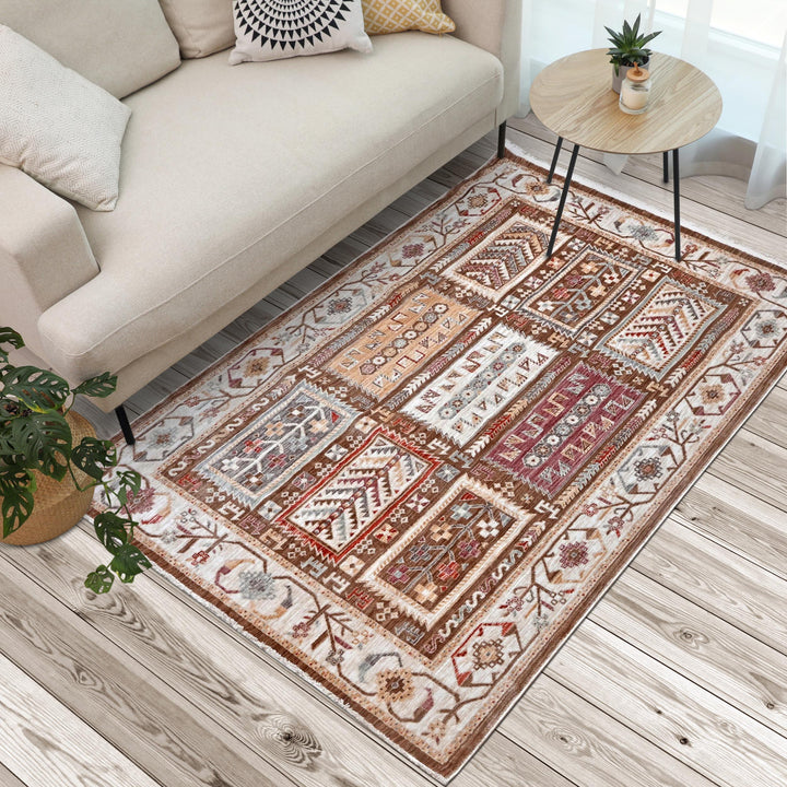 Brown Beige Geometric Turkish Rug 5X8 ft