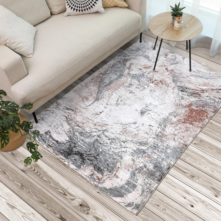 Grey Pink Abstract Turkish Rug 5X8 ft