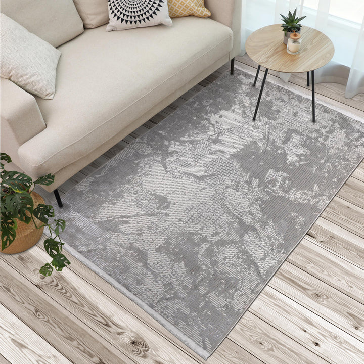 Grey Silver Floral Turkish Rug 5X8 ft