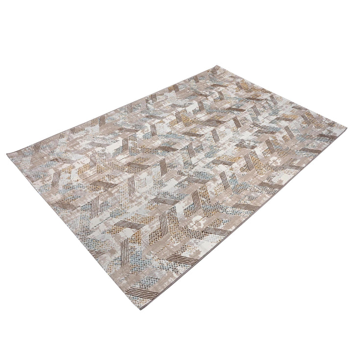 Beige Grey Geometric Turkish Rug 5X8 ft