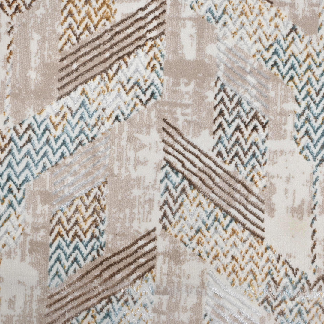 Beige Grey Geometric Turkish Rug 5X8 ft