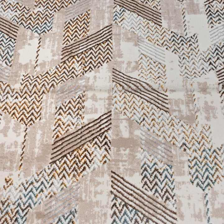 Beige Grey Geometric Turkish Rug 5X8 ft