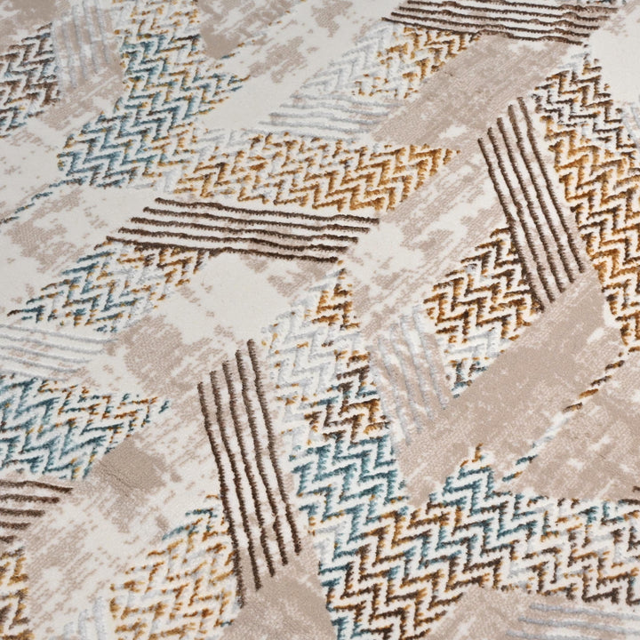 Beige Grey Geometric Turkish Rug 5X8 ft