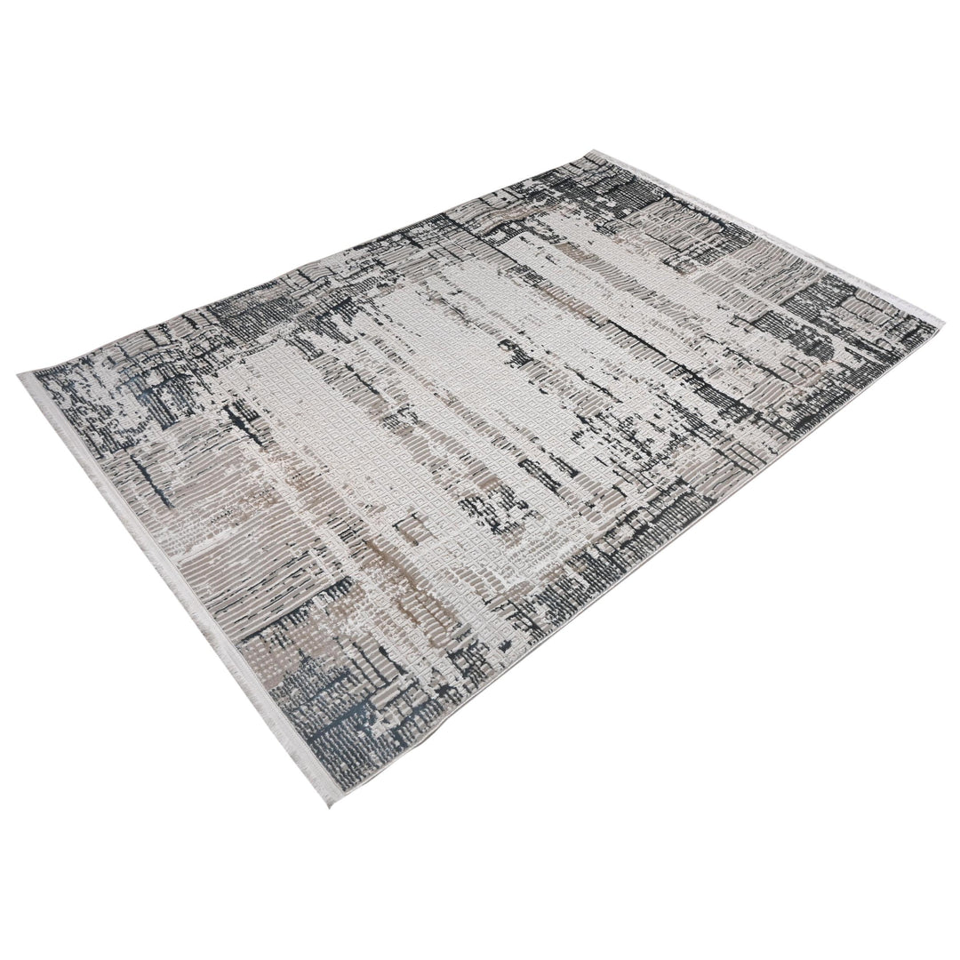 Grey Beige Abstract Turkish Rug 5X8 ft