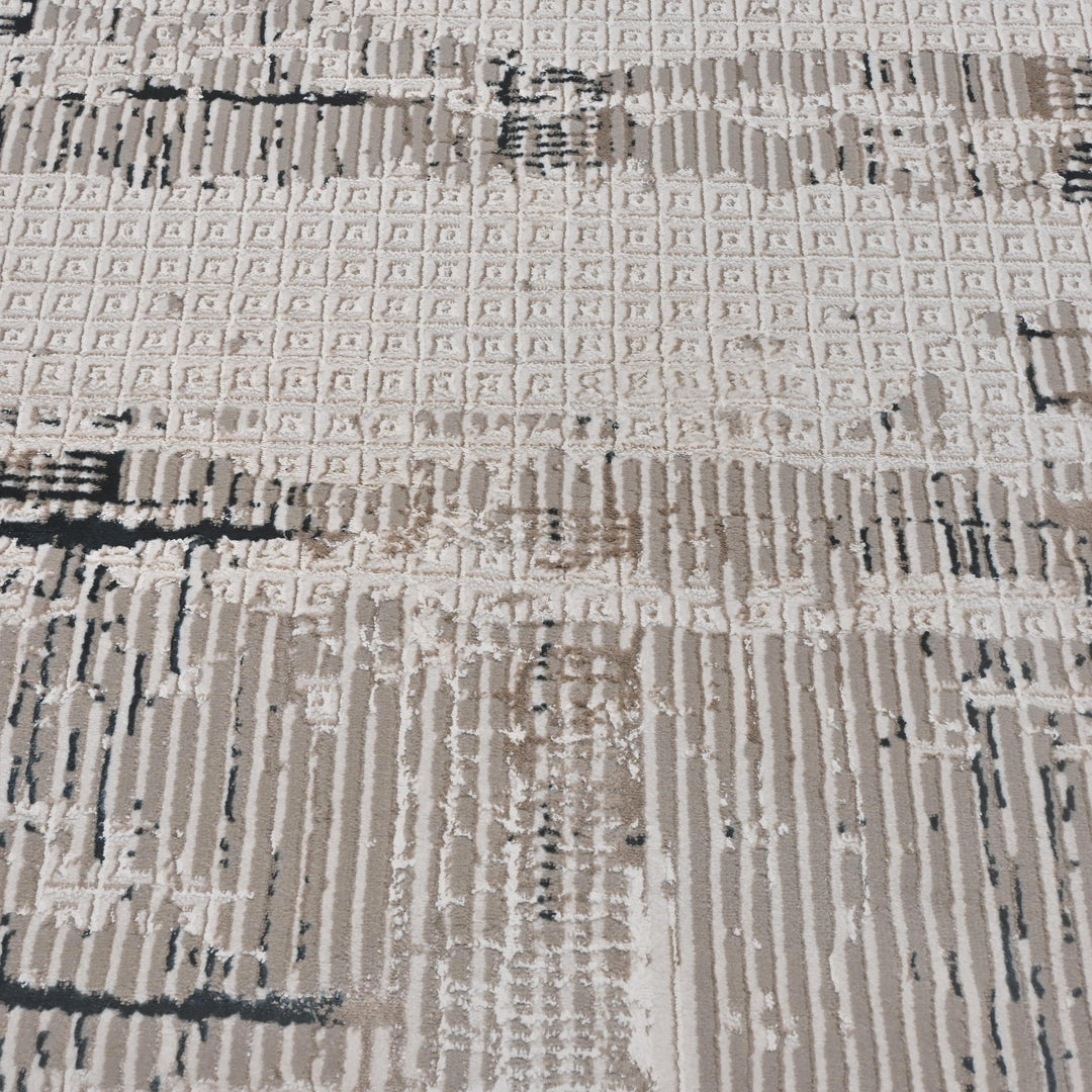 Grey Beige Abstract Turkish Rug 5X8 ft