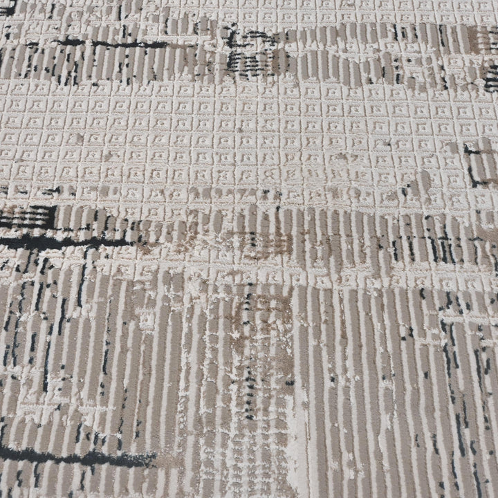 Grey Beige Abstract Turkish Rug 5X8 ft