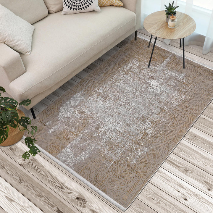 Beige Brown Vintage Turkish Rug 5X8 ft