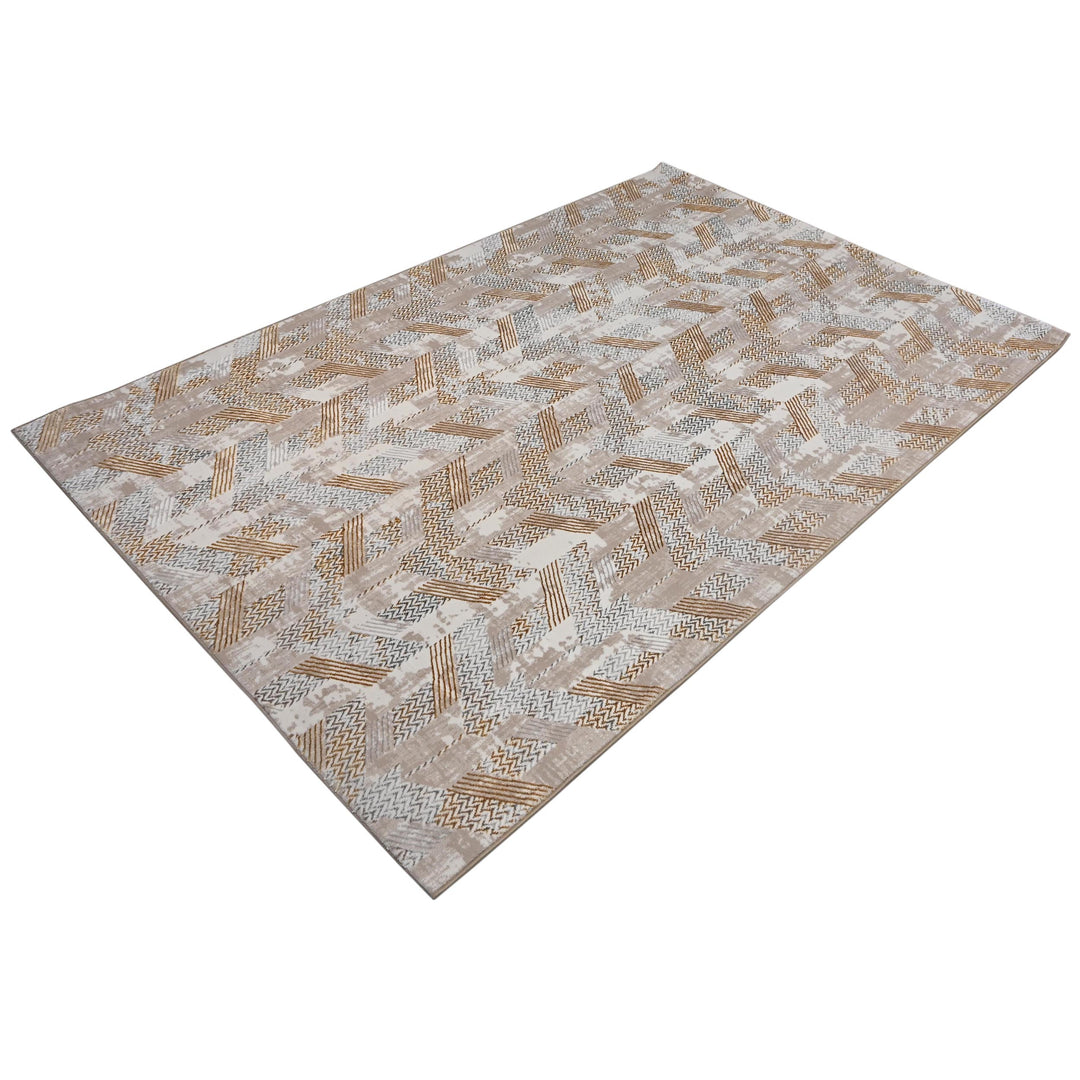 Beige Grey Geometric Turkish Rug 5X8 ft