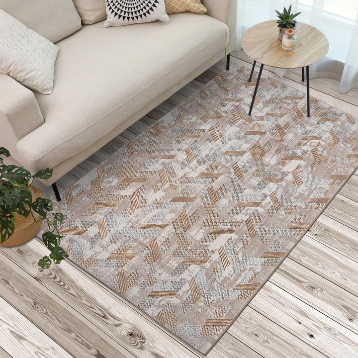 Beige Grey Geometric Turkish Rug 5X8 ft