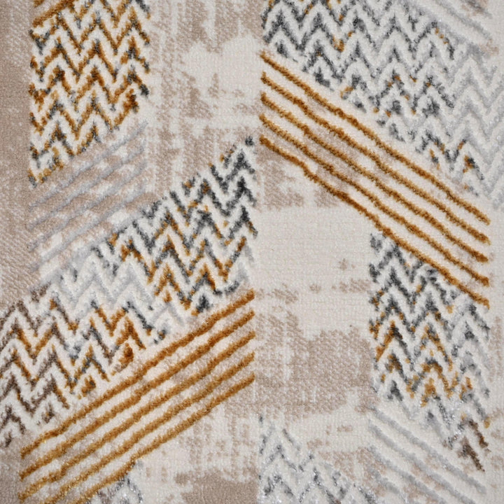 Beige Grey Geometric Turkish Rug 5X8 ft