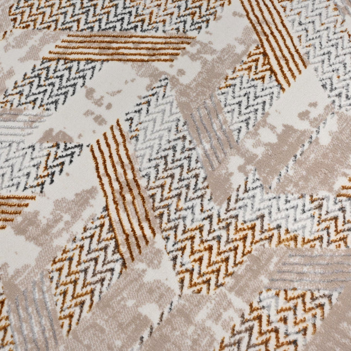 Beige Grey Geometric Turkish Rug 5X8 ft