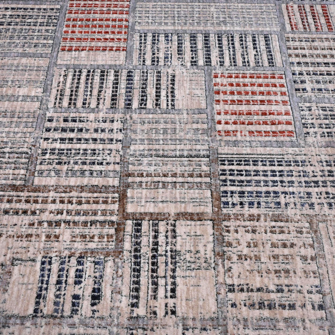 Grey Pink Geometric Turkish Rug 5X8 ft