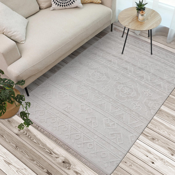 Cream Beige Strips Turkish Rug 5X8 ft