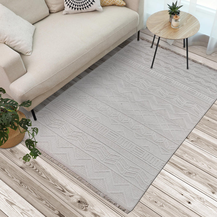 Cream Grey Strips Turkish Rug 5X8 ft