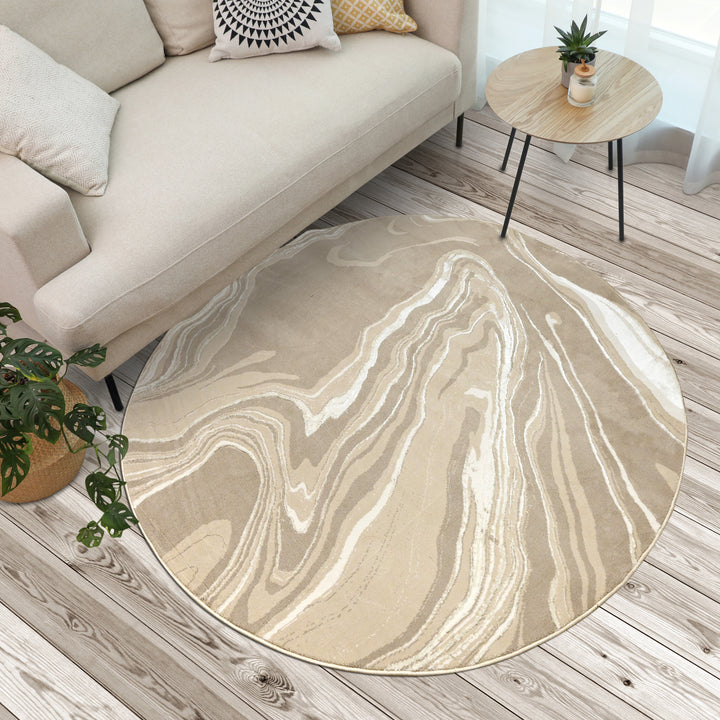 Beige Waves Turkish Round Rug 5x5 ft