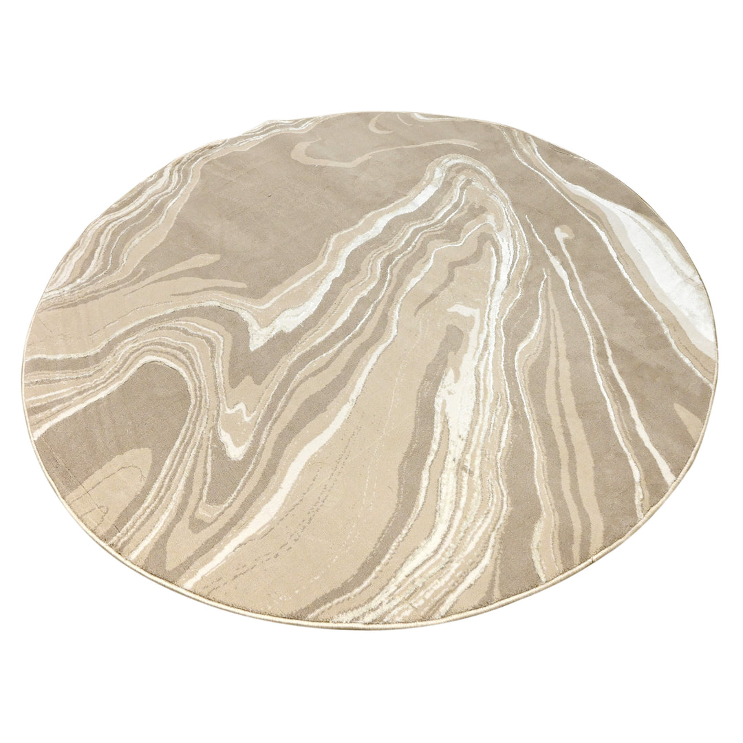 Beige Waves Turkish Round Rug 5x5 ft