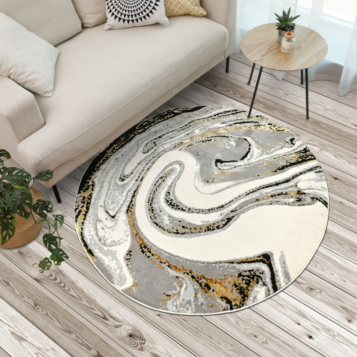 Grey Waves Turkish Round Rug 5x5 ft