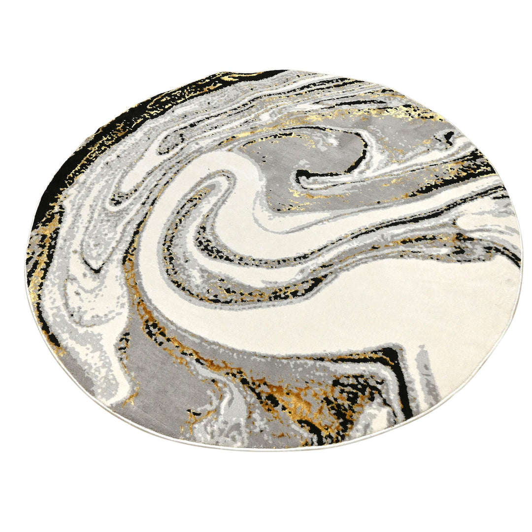 Grey Waves Turkish Round Rug 5x5 ft