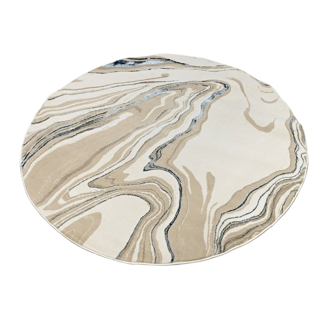 Off White Waves Turkish Round Rug 5x5 ft