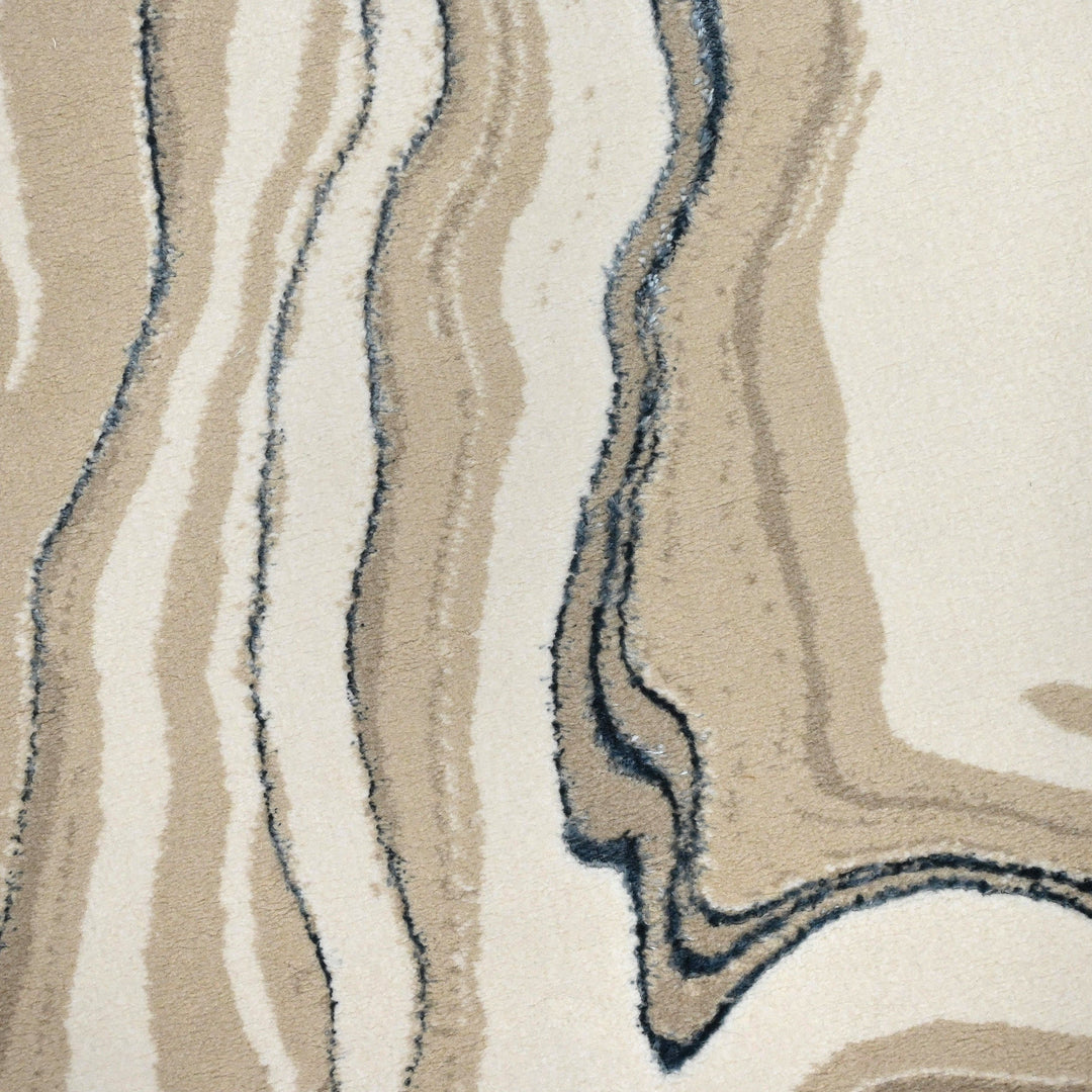 Off White Waves Turkish Round Rug 5x5 ft