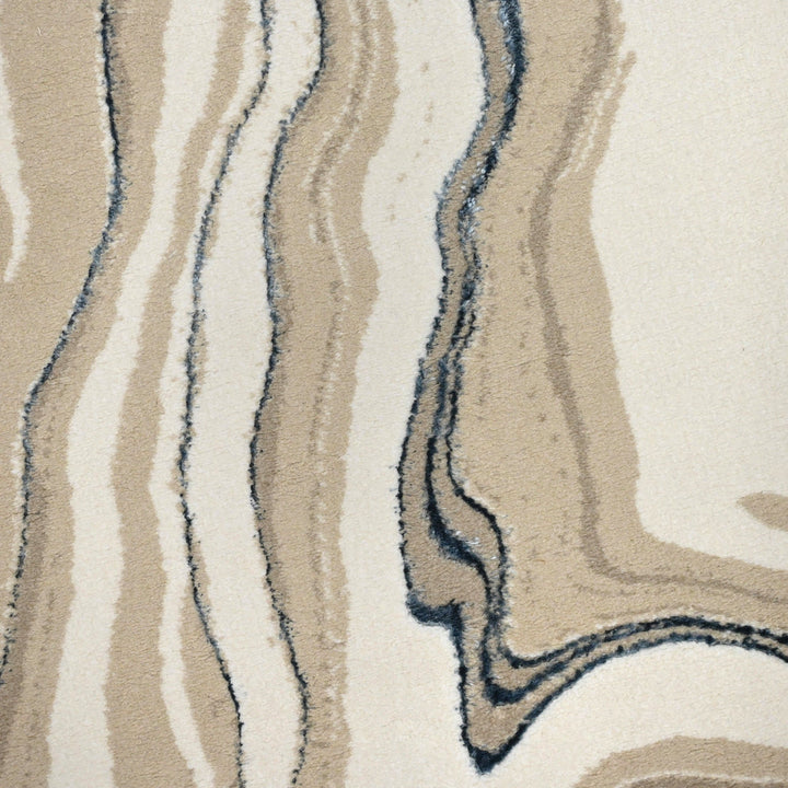 Off White Waves Turkish Round Rug 5x5 ft