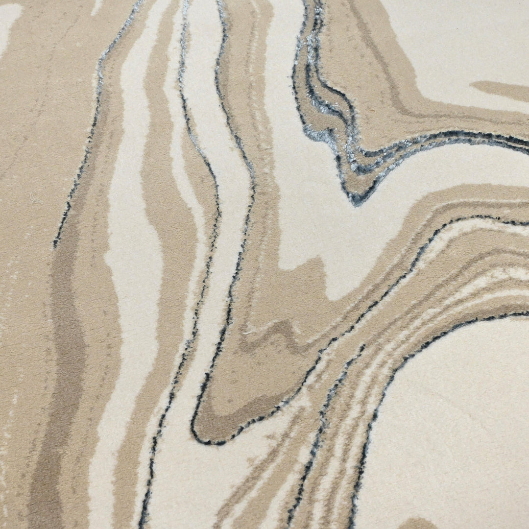 Off White Waves Turkish Round Rug 5x5 ft