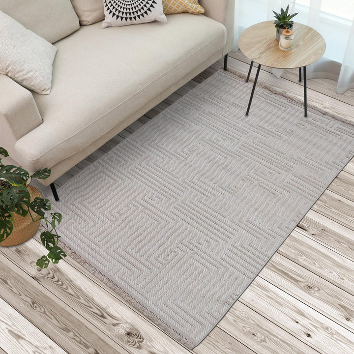 Grey Pink Geometric Turkish Rug 5X8 ft