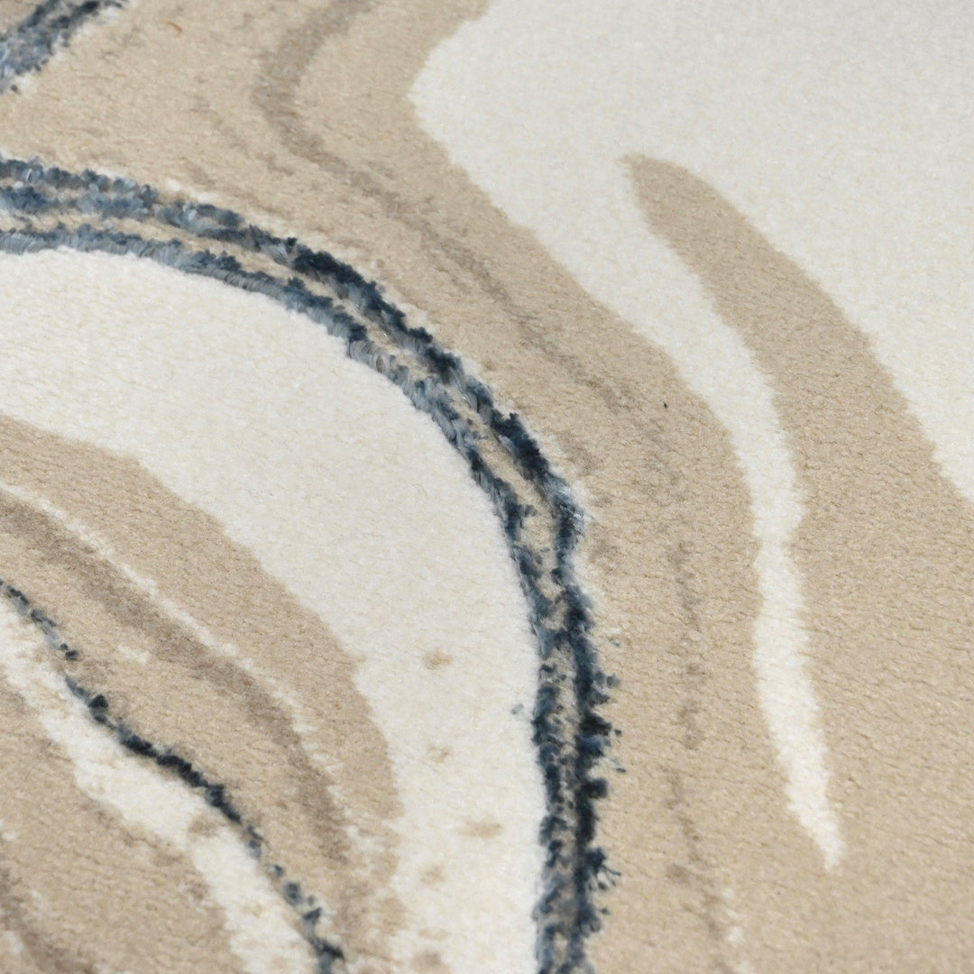 Off White Waves Turkish Round Rug 5x5 ft