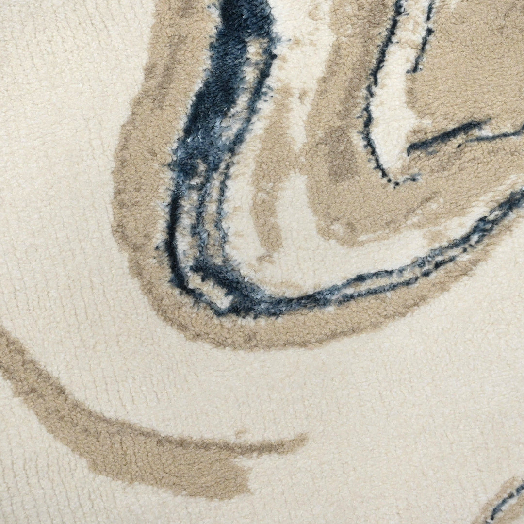 Off White Waves Turkish Round Rug 5x5 ft