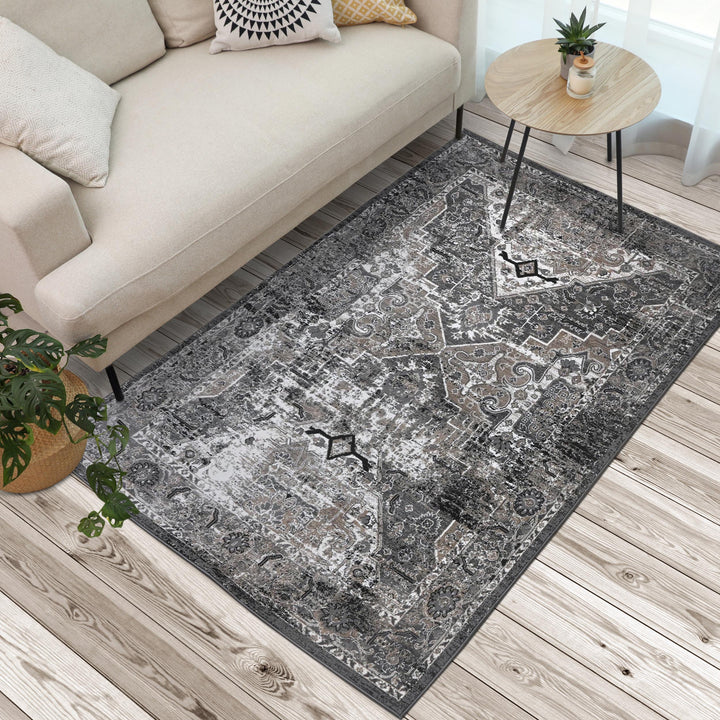 Grey Black Vintage Turkish Rug 5X8 ft